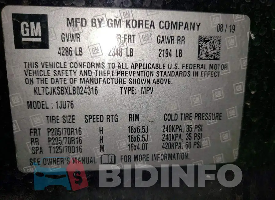 KL7CJKSBXLB024316 Photo# 14