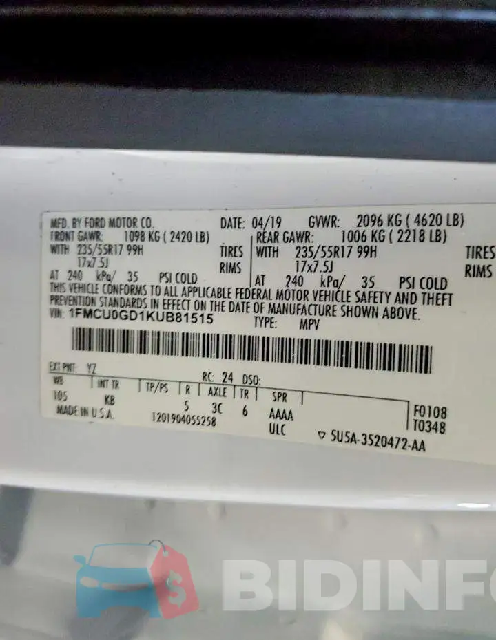 1FMCU0GD1KUB81515 Photo# 13