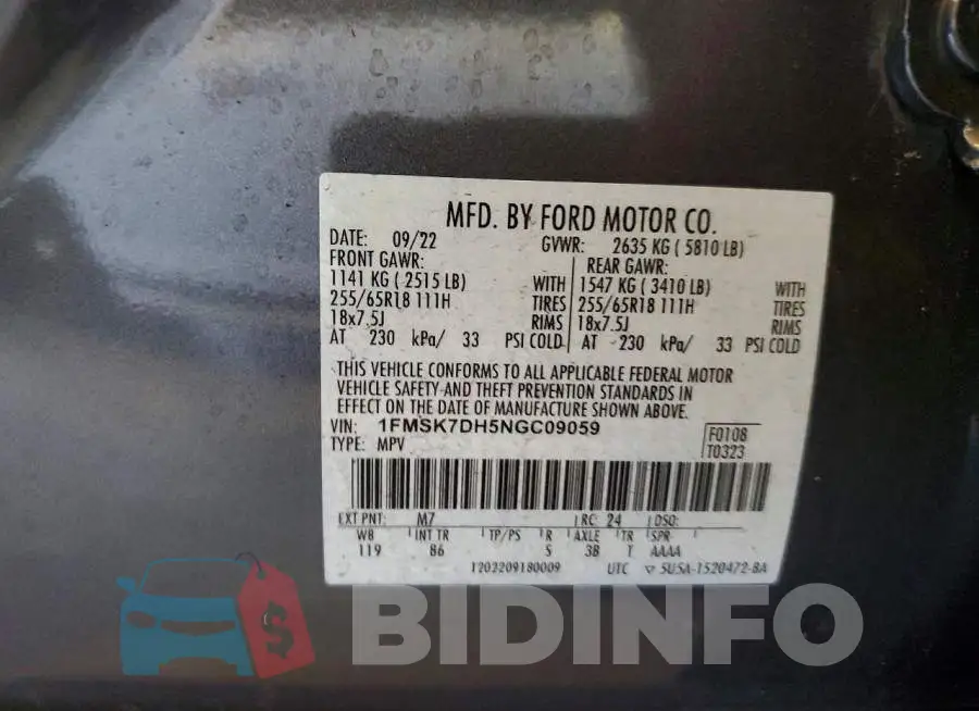 1FMSK7DH5NGC09059 Photo# 12