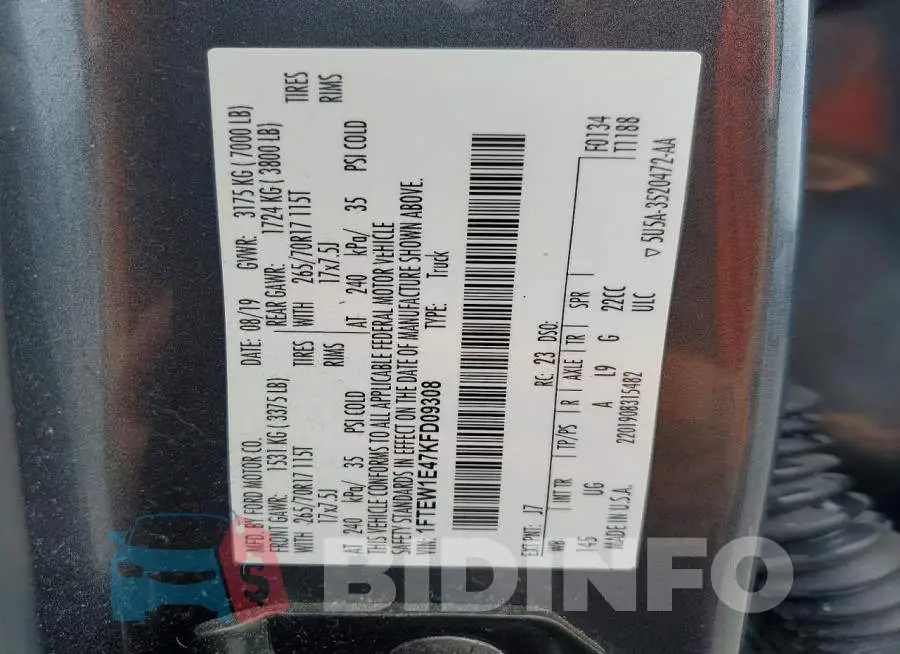1FTEW1E47KFD09308 Photo# 13