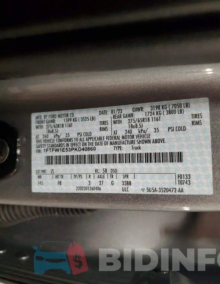 1FTFW1E53PKD40860 Photo# 12