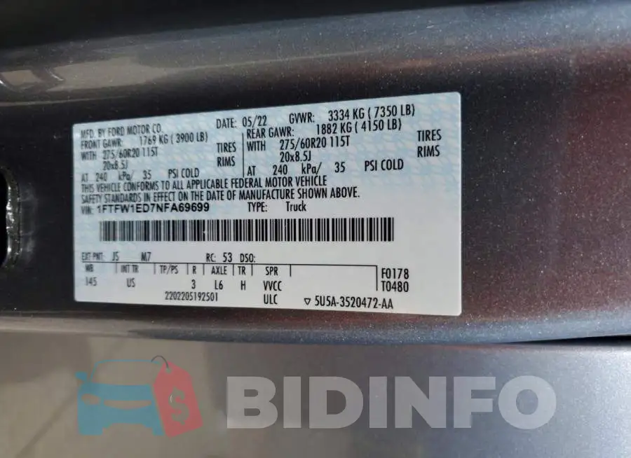 1FTFW1ED7NFA69699 Photo# 12