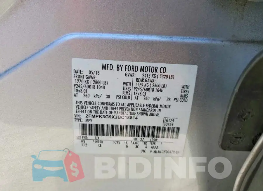 2FMPK3G9XJBC18814 Photo# 13