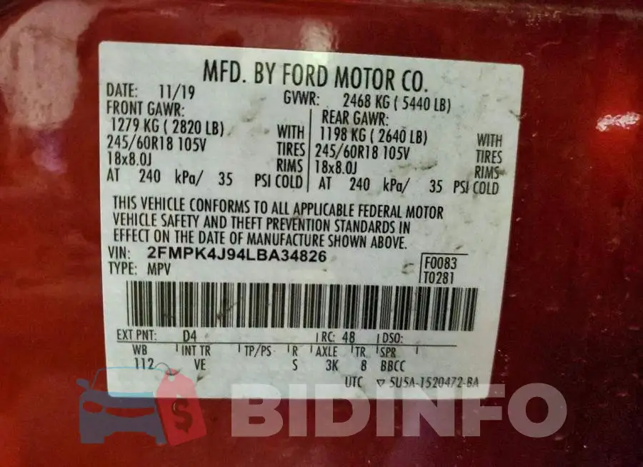 2FMPK4J94LBA34826 Photo# 13