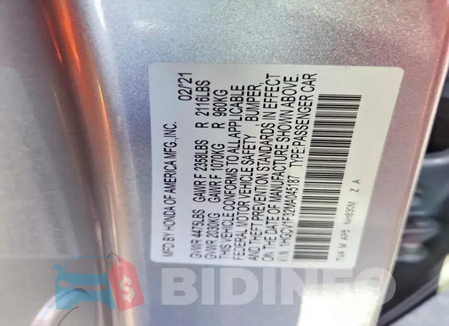 1HGCV1F32MA045187 Photo# 12