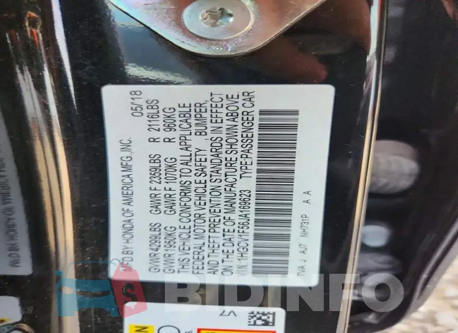 1HGCV1F56JA169623 Photo# 12