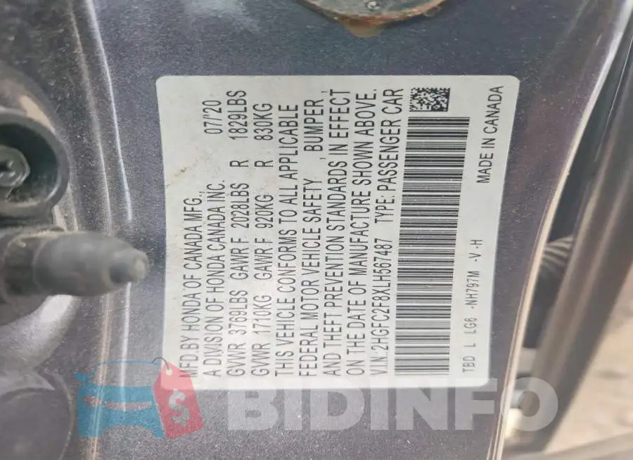 2HGFC2F8XLH567487 Photo# 12