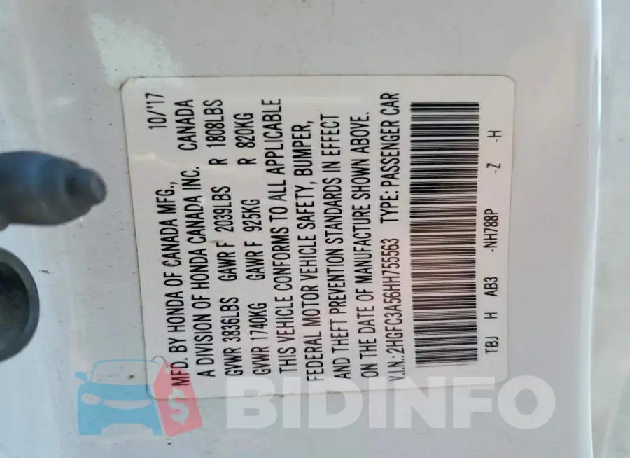 2HGFC3A56HH755563 Photo# 12