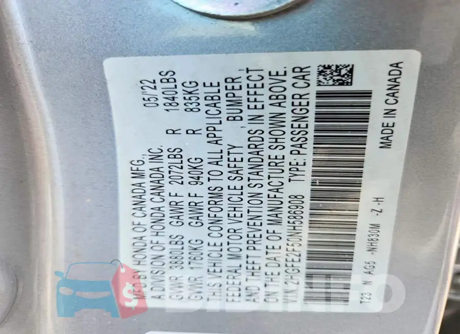 2HGFE2F50NH586908 Photo# 12