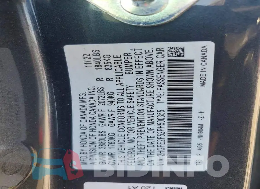 2HGFE2F52PH500355 Photo# 12