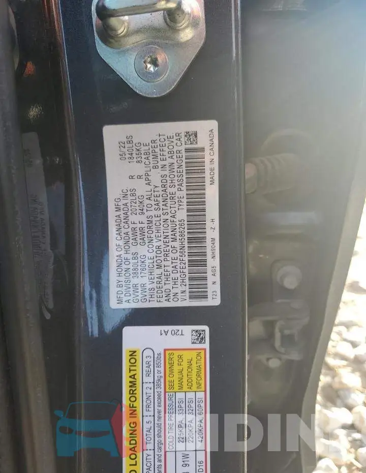 2HGFE2F56NH586265 Photo# 12