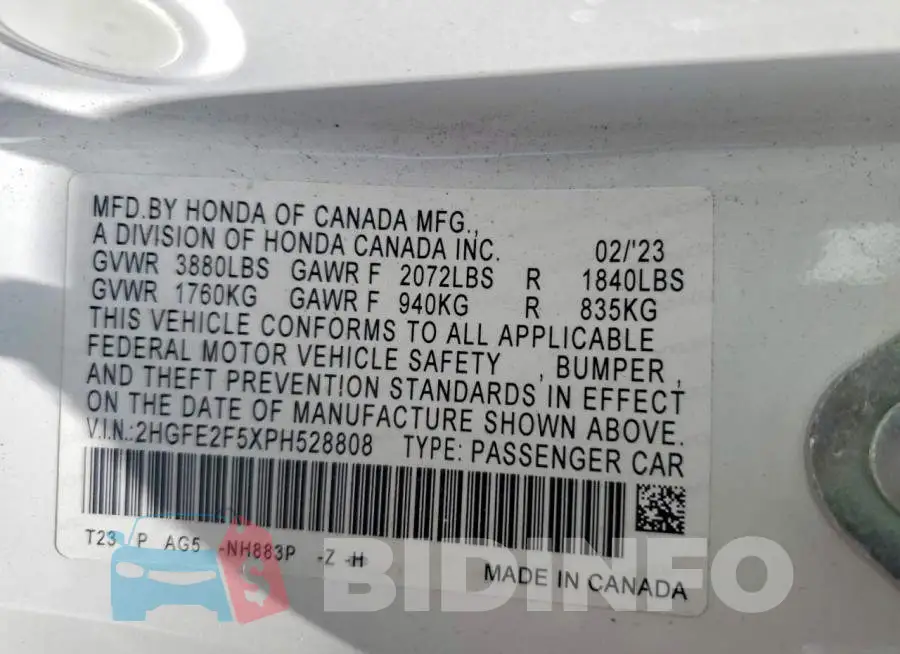 2HGFE2F5XPH528808 Photo# 12