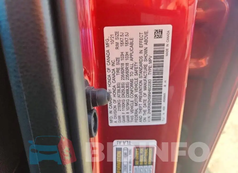 2HKRW2H59NH602083 Photo# 12