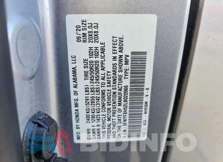 5FNYF8H52LB020966 Photo# 12