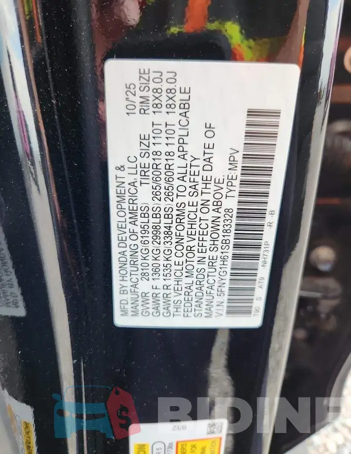 5FNYG1H61SB183328 Photo# 13