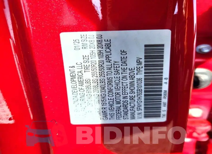5FNYG1H76SB101036 Photo# 12