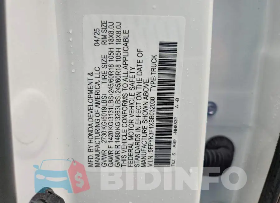 5FPYK3F1XSB032030 Photo# 12