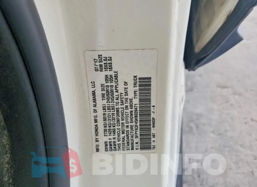 5FPYK3F45HB039471 Photo# 12