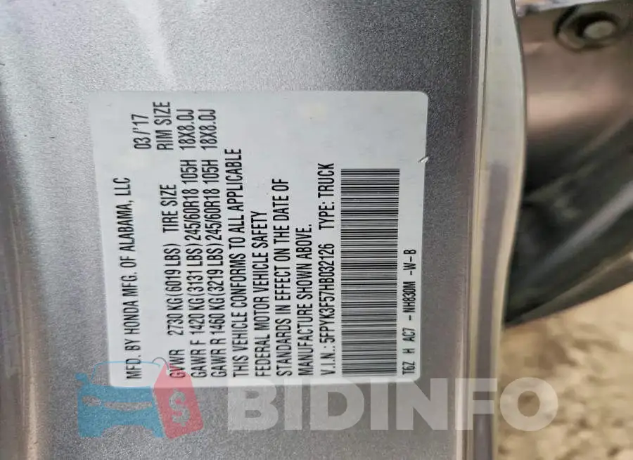 5FPYK3F57HB032126 Photo# 12