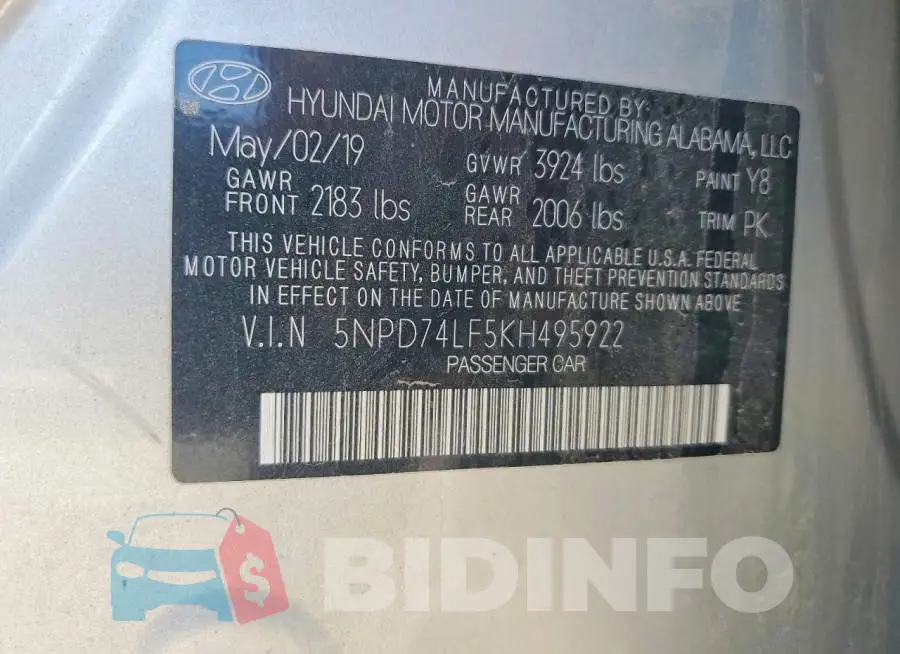 5NPD74LF5KH495922 Photo# 12