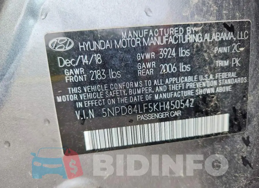 5NPD84LF5KH450542 Photo# 12