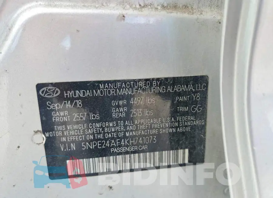 5NPE24AF4KH741073 Photo# 13