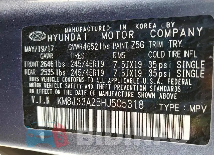 KM8J33A25HU505318 Photo# 12