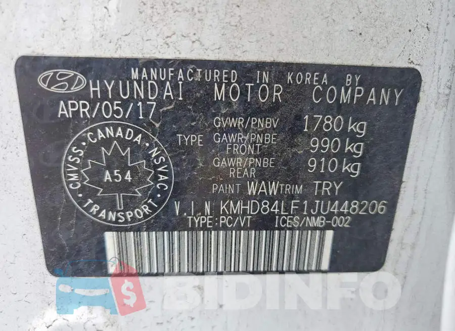 KMHD84LF1JU448206 Photo# 13