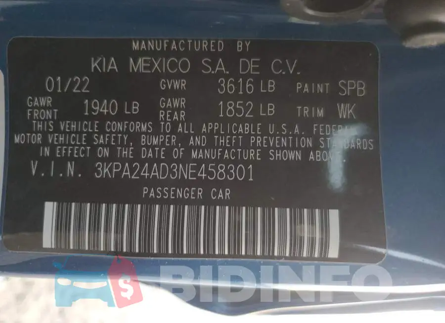 3KPA24AD3NE458301 Photo# 12