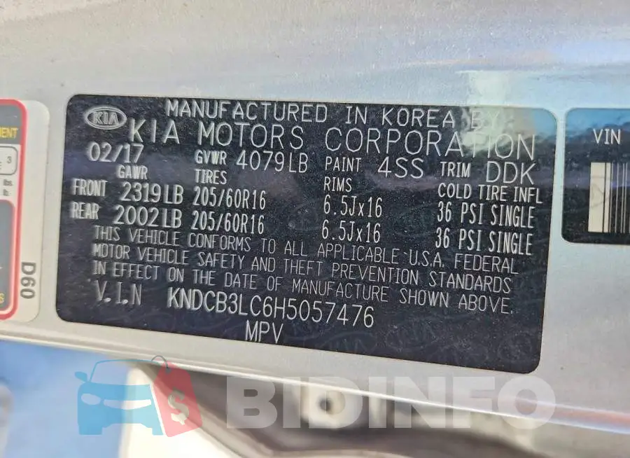 KNDCB3LC6H5057476 Photo# 12