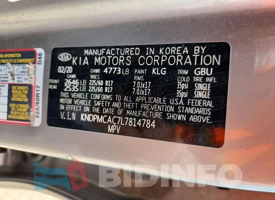 KNDPMCAC7L7814784 Photo# 13