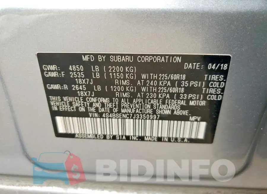 4S4BSENC7J3350997 Photo# 14
