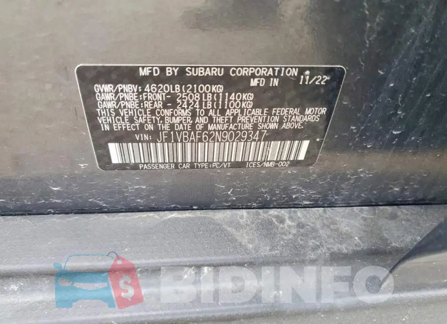 JF1VBAF62N9029347 Photo# 13
