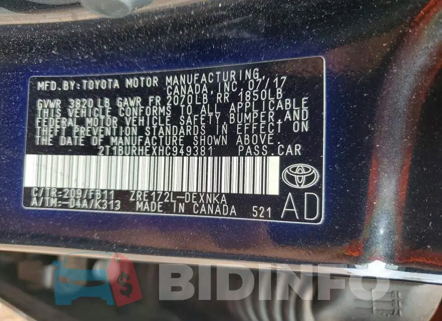 2T1BURHEXHC949381 Photo# 12