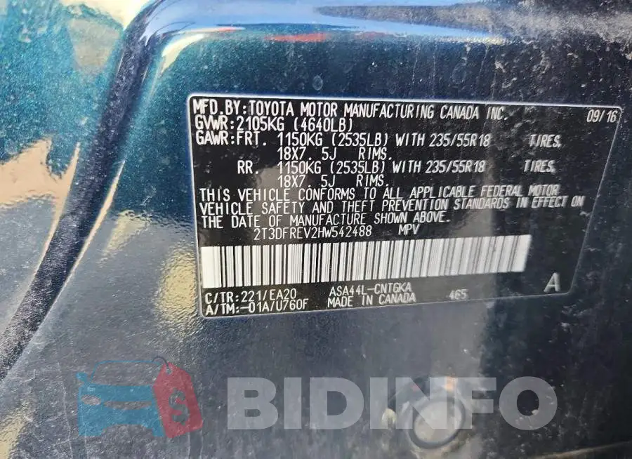 2T3DFREV2HW542488 Photo# 13