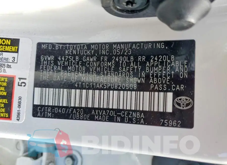 4T1C11AK5PU820508 Photo# 12
