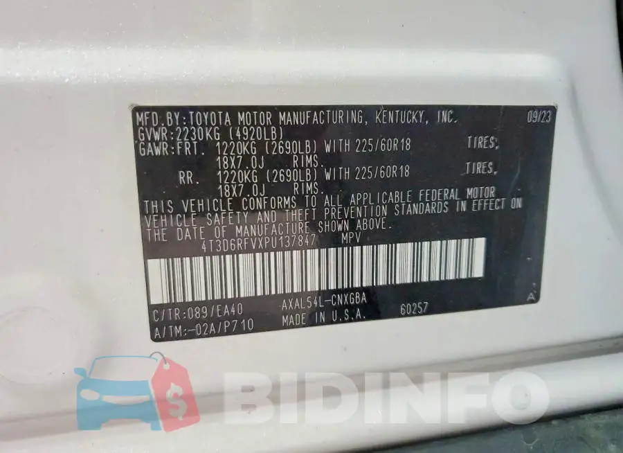 4T3D6RFVXPU137847 Photo# 13