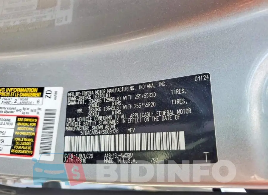 5TDACAB54RS009126 Photo# 14