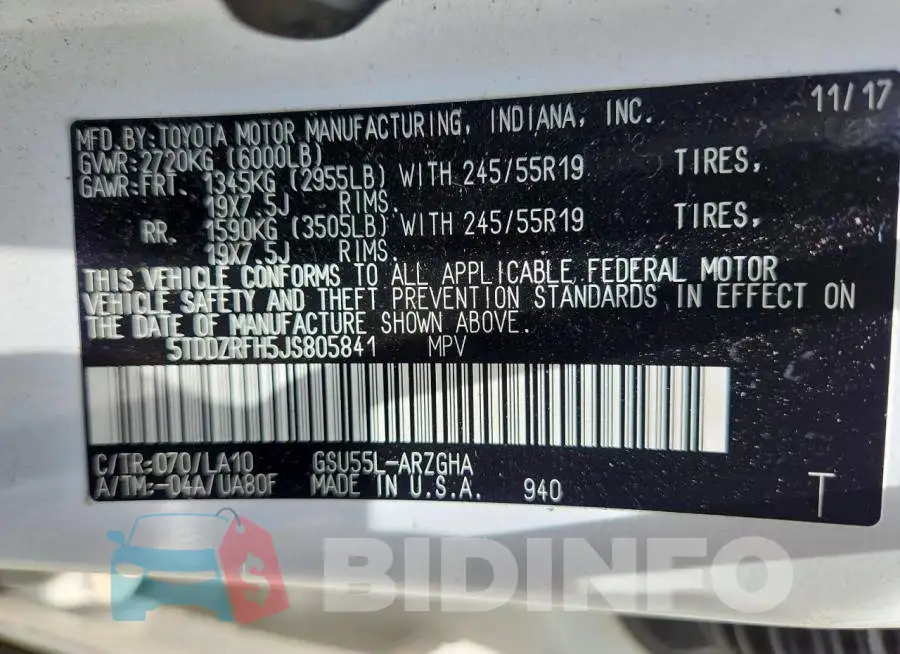5TDDZRFH5JS805841 Photo# 14