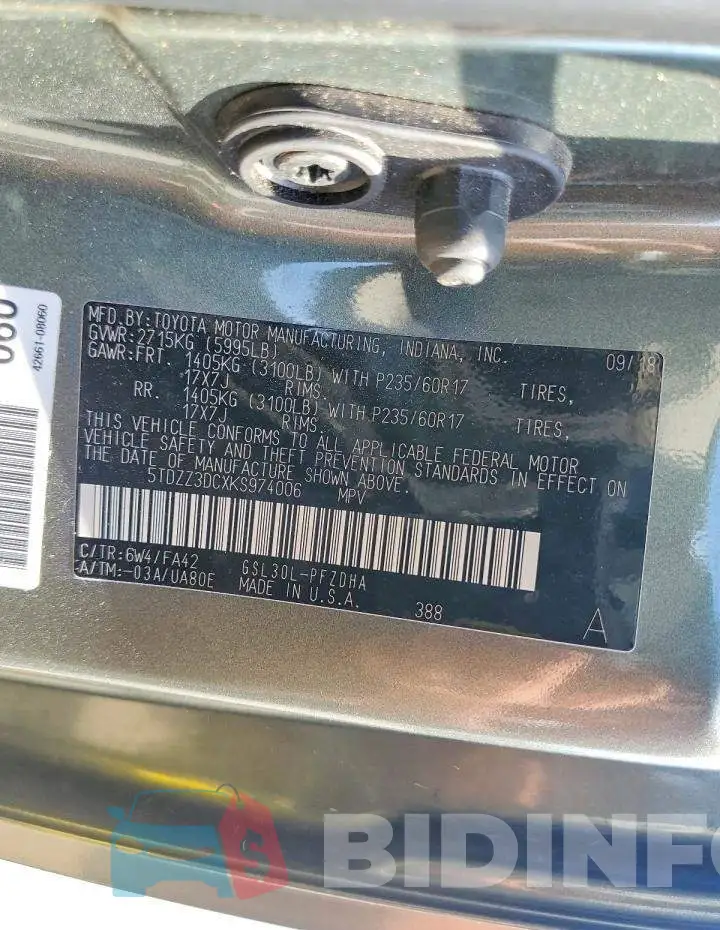 5TDZZ3DCXKS974006 Photo# 13