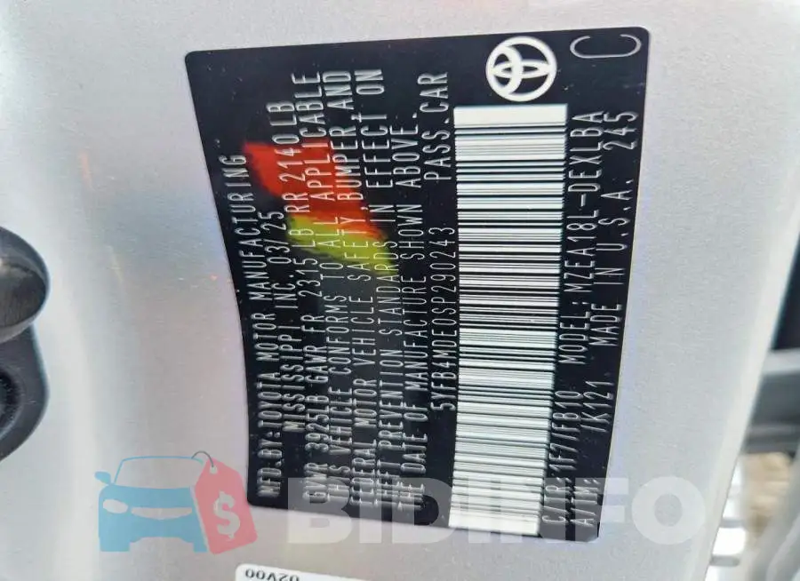 5YFB4MDE0SP290243 Photo# 12