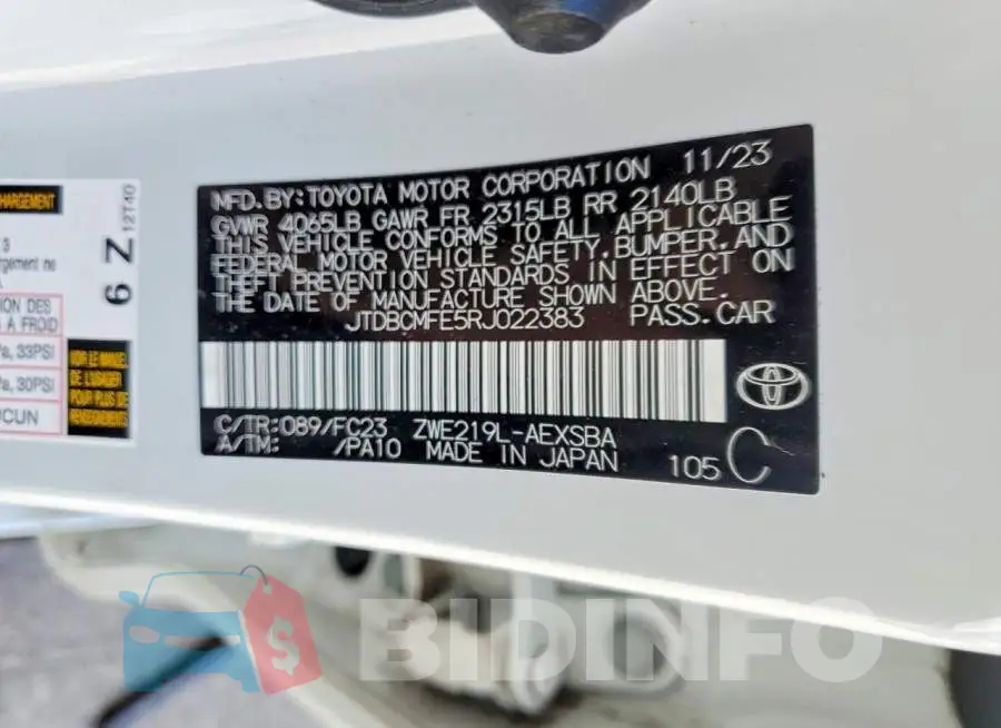 JTDBCMFE5RJ022383 Photo# 12