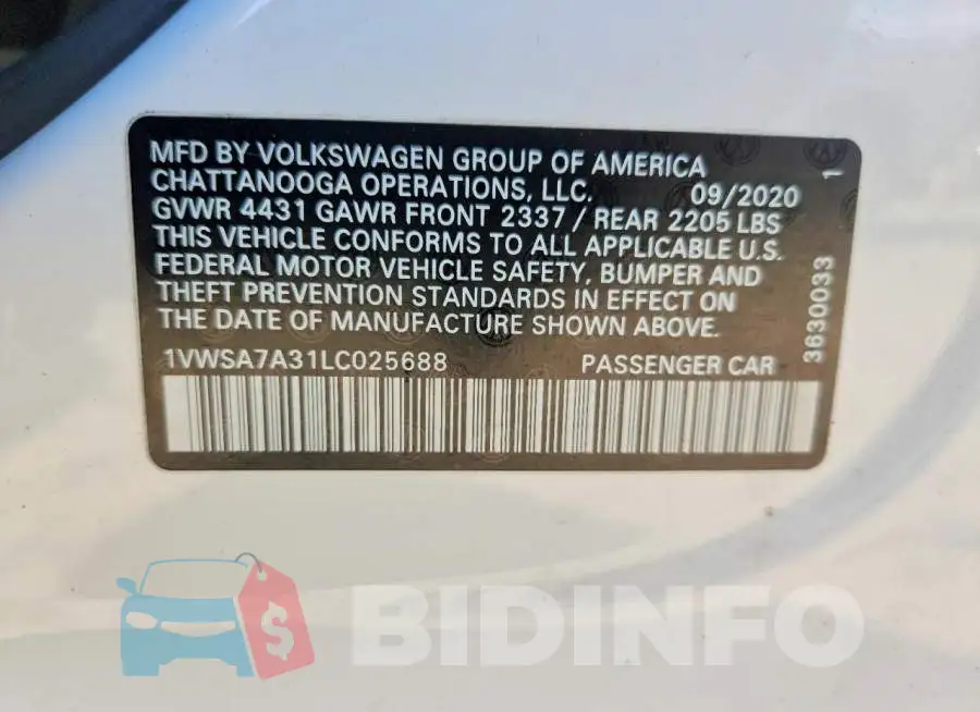1VWSA7A31LC025688 Photo# 12