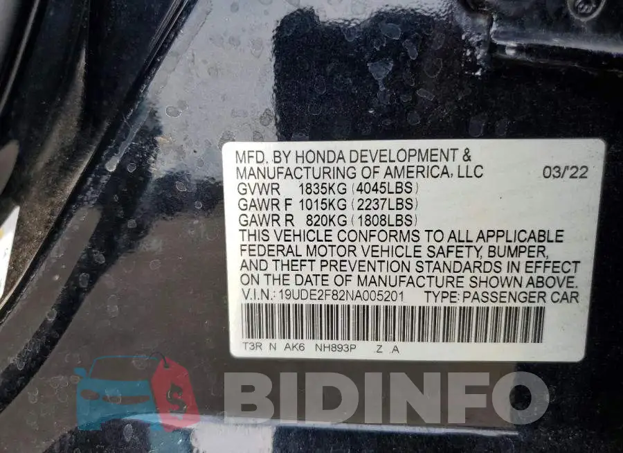 19UDE2F82NA005201 Photo# 12