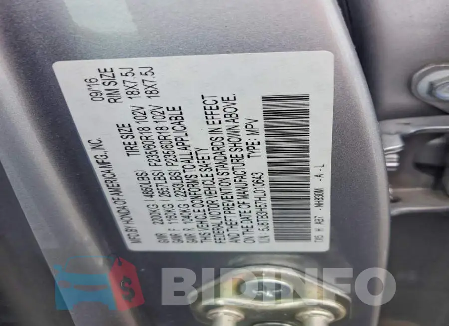 5J8TB3H57HL010643 Photo# 13