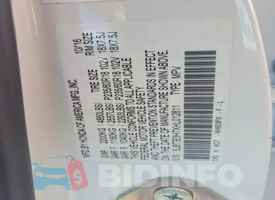 5J8TB3H7XHL012811 Photo# 13