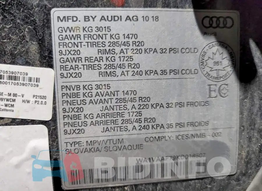 WA1VAAF79KD016507 Photo# 14