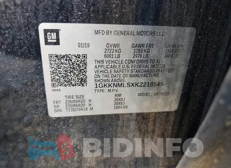 1GKKNMLSXKZ218545 Photo# 13