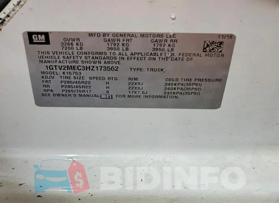 1GTV2MEC3HZ173562 Photo# 12
