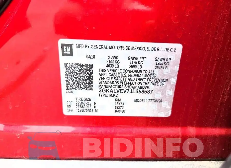 3GKALVEV7JL358587 Photo# 13